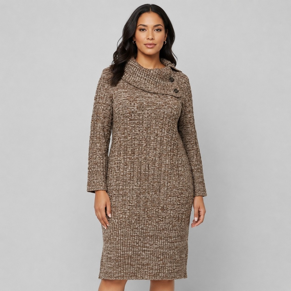 SANDRA DARREN Size Large 3/4 Length Dolman Sleeve Cowl Neck Sweater Dress NWT